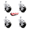 Service Caster 4 Inch Phenolic Wheel Swivel 3/8 Inch Threaded Stem Caster Set with Brake SCC SCC-TS20S414-PHS-TLB-381615-4